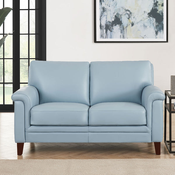 English Elm Westcott Leather Loveseat with Top-Grain Leather, Goose Down Comfort, Pocketed Coils, Durable Frame Blue B2705P211452