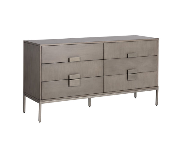 Sunpan Jade Dresser: Stunning Acacia Wood Design with Six Drawers for Elegant Bedroom Storage Solutions Antique Silver / Ash Grey
