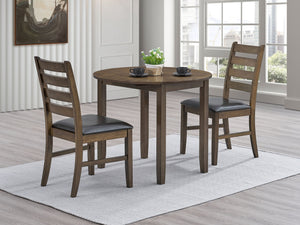 English Elm Compact 3-Piece Dining Set with Drop Leaf Table & Padded Faux Leather Chairs, Space-Saving Design Walnut 38.58 L x 23.82 W x 6.3 H B2726S00571