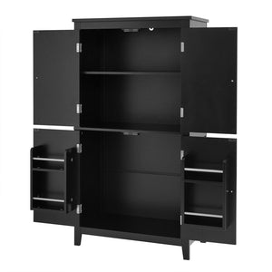 English Elm Elegant Bathroom Floor Storage Cabinet with 4 Doors, Adjustable Shelves, Anti-Tip Design, 28"L x 15"W Black N725P188461B