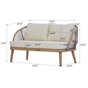 English Elm 2-piece Acacia Outdoor Loveseat Set with Rope Detailing and Weather Resistant Cushions N767P368977L