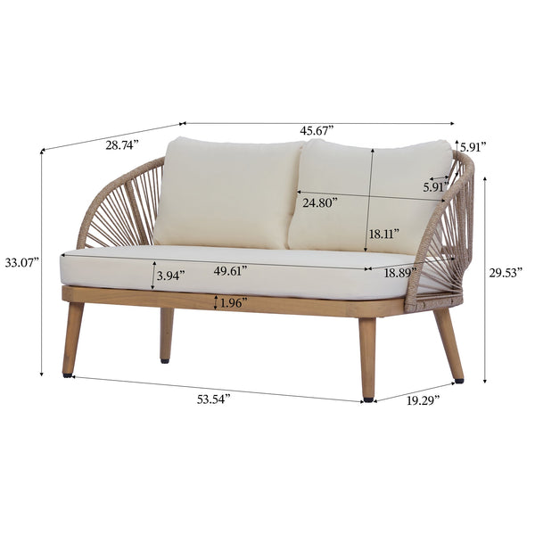 English Elm 2-piece Acacia Outdoor Loveseat Set with Rope Detailing and Weather Resistant Cushions N767P368977L