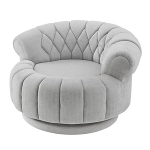 English Elm Swivel Barrel Accent Chair Chenille Tufted Round Club Seat for Living Room Lounge Grey N719S002280E