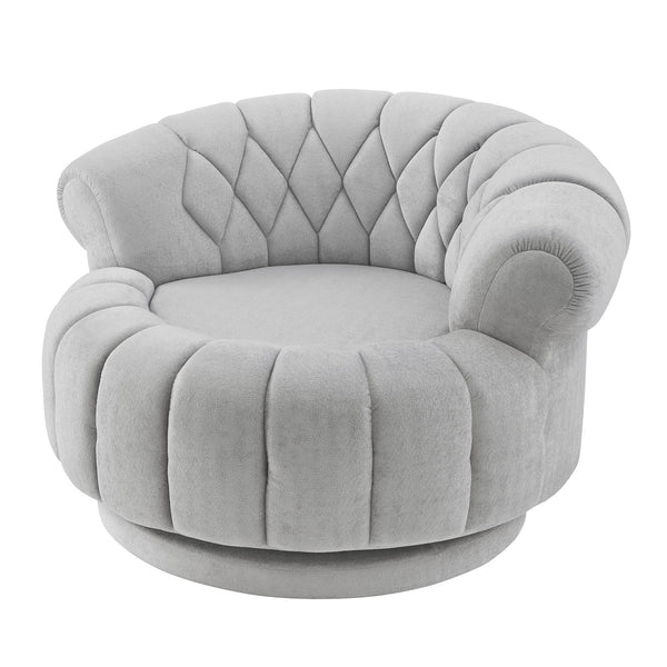 English Elm Swivel Barrel Accent Chair Chenille Tufted Round Club Seat for Living Room Lounge Grey N719S002280E