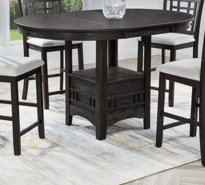 English Elm 1pc Counter Height Extendable Dining Table with 18" Leaf, Fixed Shelf Pedestal, Two-Tone Wood Finish Charcoal Black 45 L x 45 W x 8.5 H B011P373707