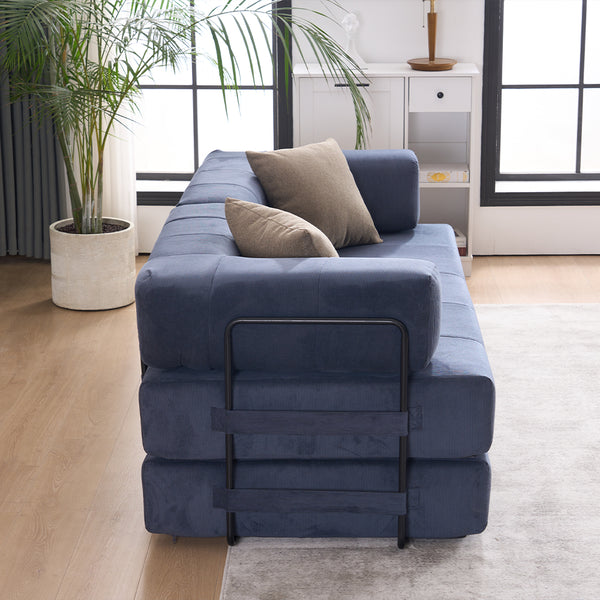 English Elm Folding Sofa Bed with Corduroy Cover, 78.5" Convertible Futon Couch, No-Assembly Foam Spring Mattress, Compact Sleeper for Living Room Blue W2915P276732