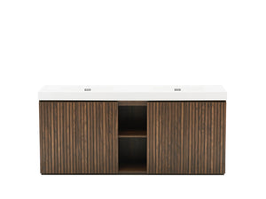 English Elm Galan 72 Inch Double Sink Vanity Fluted Wood Quartz Top Freestanding Bathroom Cabinet Walnut Brown W1865S00228