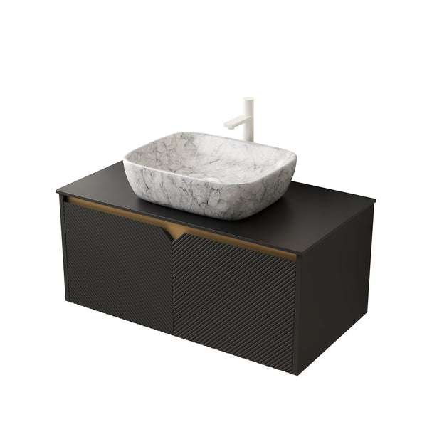 English Elm Noor Floating Bathroom Vanity 36 Inch Plywood Cabinet Walnut Finish Ceramic Basin W2615P380451