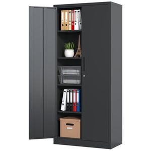 English Elm 72"H Metal Garage Storage Cabinet Black – Locking 3-Point Steel Cabinet with 4 Adjustable Shelves, Anti-Tip Safety T2398P152542
