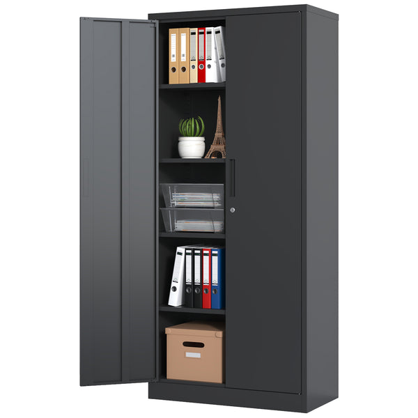English Elm 72"H Metal Garage Storage Cabinet Black – Locking 3-Point Steel Cabinet with 4 Adjustable Shelves, Anti-Tip Safety T2398P152542