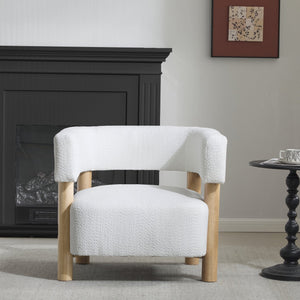 English Elm Christopher Knight Home® - Boucle Plush Bouclé Accent Chair with Rubber Wood Frame, Spring Bag Cushion for Cozy Support White+Natural 30.75 L x 28.9 W x 19.25 H N776P268327C