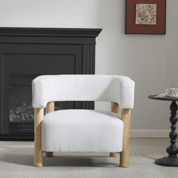 English Elm Christopher Knight Home® - Boucle Plush Bouclé Accent Chair with Rubber Wood Frame, Spring Bag Cushion for Cozy Support White+Natural 30.75 L x 28.9 W x 19.25 H N776P268327C