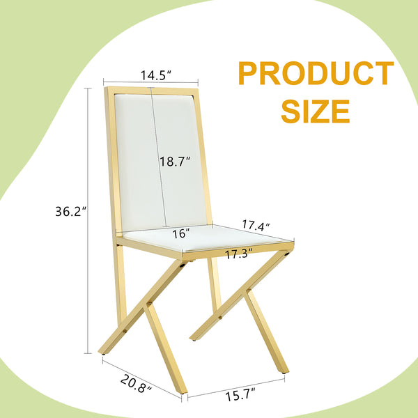 English Elm 2-pack Black Pu Leather Dining Chairs with Angled Silver Metal Legs Modern Set White+Gold W1151P301843