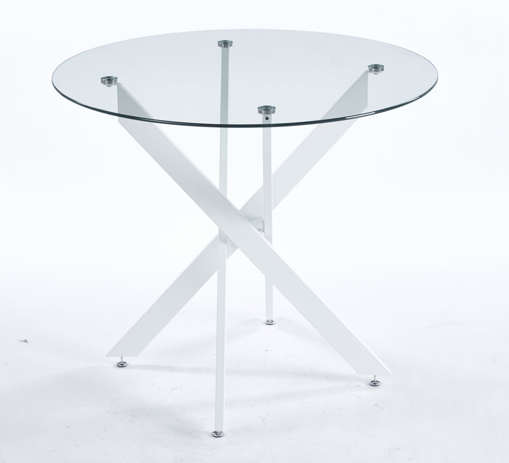 English Elm Dining Table Square Tempered Glass Top Cross Metal Base Modern Space Saving Design W234P235263