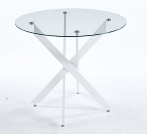 English Elm Dining Table Square Tempered Glass Top Cross Metal Base Modern Space Saving Design W234P235263