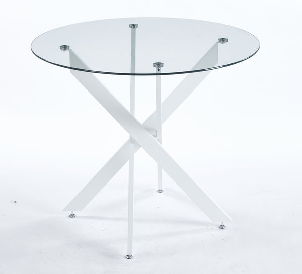 English Elm Dining Table Square Tempered Glass Top Cross Metal Base Modern Space Saving Design W234P235263