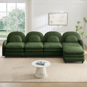 English Elm Teddy Fleece Curved Modular Sectional Sofa with Ottoman Four Seat Cloud Comfort Green W5656S00090