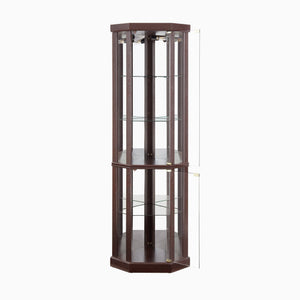 English Elm Corner Lighted Curio Cabinet with Mirrored Back Glass Shelves Classical Living Room Display Cherry W2275P194425