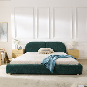 English Elm Queen Upholstered Bed with Tall Curved Headboard Soft Textured Fabric Modern Bedroom Green W487S00482