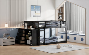 English Elm Full Over Bunk Bed with Four Drawers Three Shelves Pine and Mdf Kids Frame Espresso LT000267AAP-1