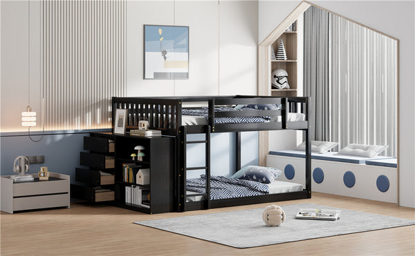 English Elm Full Over Bunk Bed with Four Drawers Three Shelves Pine and Mdf Kids Frame Espresso LT000267AAP-1