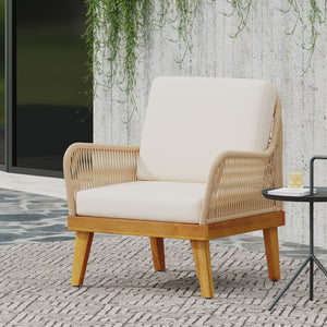 English Elm Christopher Knight Home® - ANNISA Teak Club Chair with Intricate Rope Weave, Weather-Resistant Acacia Wood Accent Seating, 28"W 72374.00LBGE