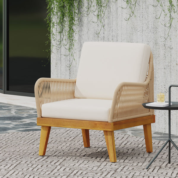 English Elm Christopher Knight Home® - ANNISA Teak Club Chair with Intricate Rope Weave, Weather-Resistant Acacia Wood Accent Seating, 28"W 72374.00LBGE