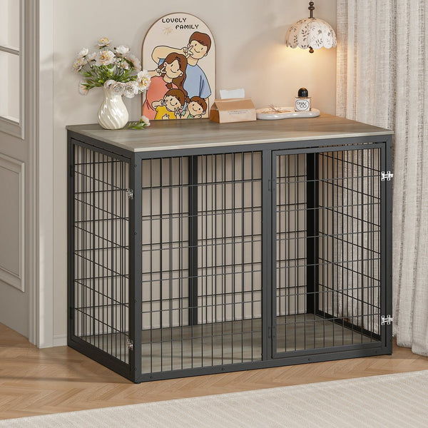 English Elm 47'' Furniture Style Dog Crate with 3 Doors Large Breed Cabinet Side Table Grey W1820P356886