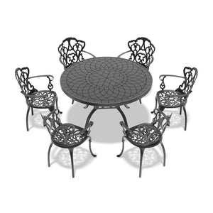 English Elm 7-Piece Elegant Cast Aluminum Patio Furniture Set With Off-White Cushions For Outdoor Dining Spaces W1710S00398