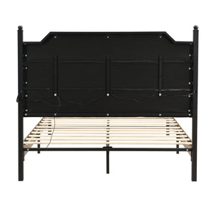 English Elm Queen Upholstered Storage Bed Lamb Fleece Headboard Led Lighting Two Drawers Included W311S00066