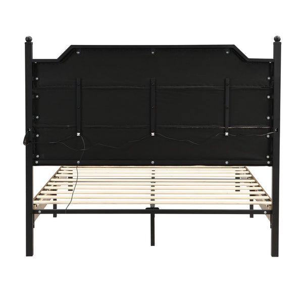 English Elm Queen Upholstered Storage Bed Lamb Fleece Headboard Led Lighting Two Drawers Included W311S00066