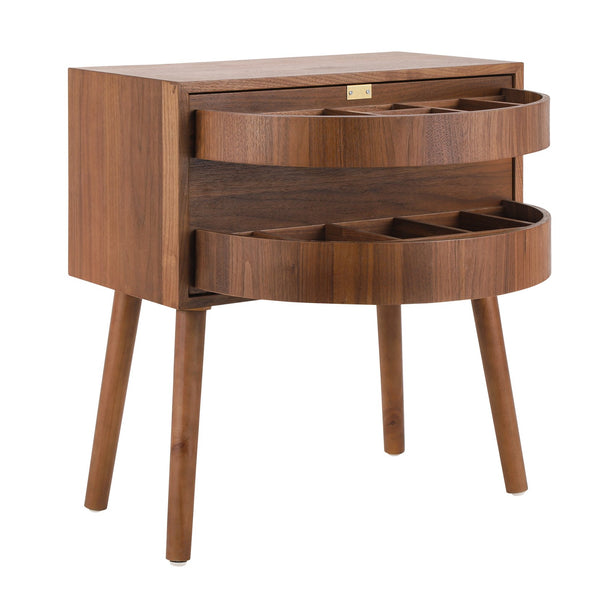 English Elm Rotating Rattan Nightstand Push Open Hidden Storage Mid Century Wood Leg Bedside Walnut N761P288451N