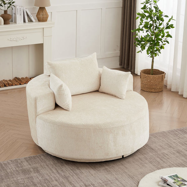 English Elm 55''l 55'l Chenille Foam Swivel Lounge Chair Plush 360 Rotation Modern Seating for Any Room W834S00595