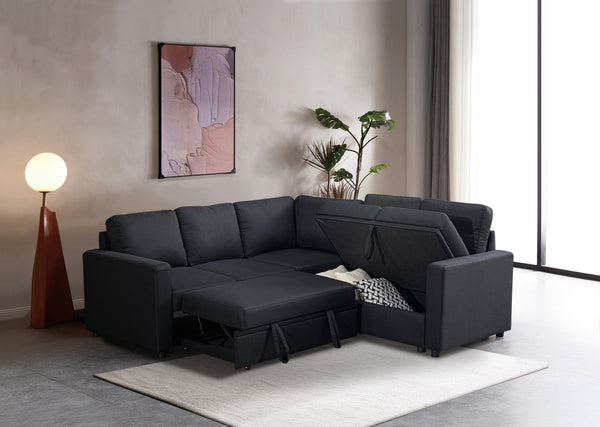 English Elm Sectional Sofa Bed, Modern Black Design For Compact Living, Versatile Comfort & Easy Assembly B205S00043-GIGA