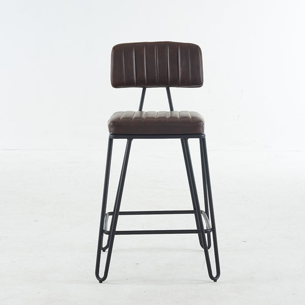 English Elm Industrial Bar Stools Set of 2 — Counter Height PU Leather Seats, Sturdy Metal Frame, Ergonomic Backrest and Footrest for Kitchen Island and Home Bar Brown W1901P264279