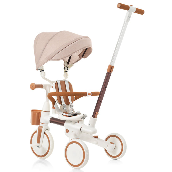 English Elm 7 in 1 Convertible Toddler Tricycle Aluminum Frame Push Trike with Rotating Seat Canopy Ivory N726P300636O