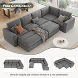 English Elm 121.3" Sectional Couch Sofa Bed Modular Sofa With Two Movable Ottomans For Living Room (Old Sku:N719S001640E), Gray