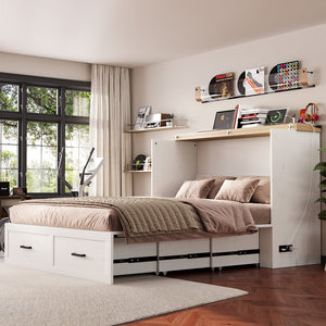 English Elm Queen Murphy Cabinet Bed Rustic Grey Farmhouse Style with Charging Station Storage W5271S00002