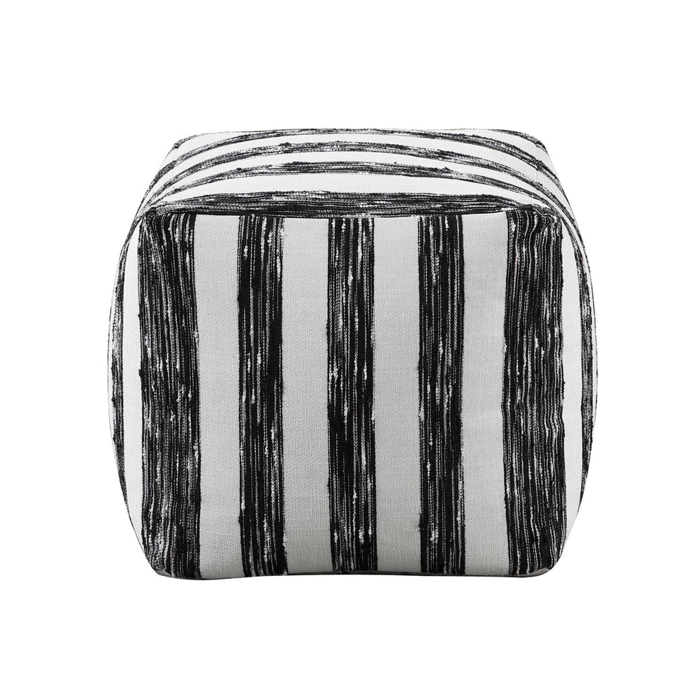 English Elm Modern Faux Fur Pouf Ottoman Accent Seat — Plush Cylindrical Footstool, Cozy Living Room Accent Black White 17 L x 17 W x 18 H B011P251659