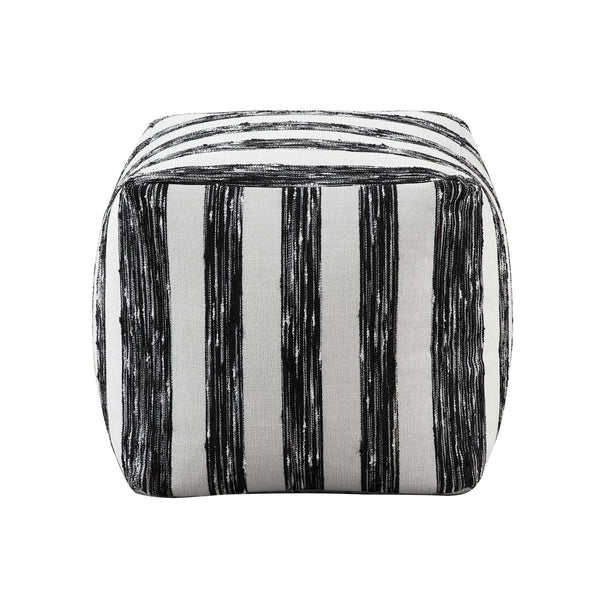 English Elm Modern Faux Fur Pouf Ottoman Accent Seat — Plush Cylindrical Footstool, Cozy Living Room Accent Black White 17 L x 17 W x 18 H B011P251659