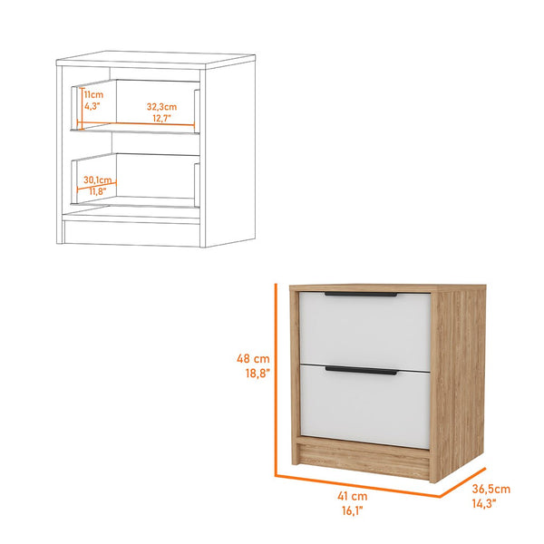 English Elm White Two-tone Oak Nightstand with Dual Drawers for Modern Scandinavian Bedrooms B062P431137
