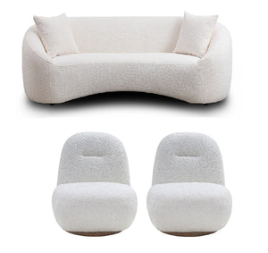 English Elm 3+1, Cloud Curved Boucle Sofa Three Seat Sculptural Arc for Modern Living Rooms W2664S00086