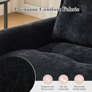 English Elm UNITED Swivel Barrel Chair with Chenille Upholstery, 360° Smooth Rotation, Padded Arm Comfort and Side Pockets for Living Room Relaxation Black W1568P290088