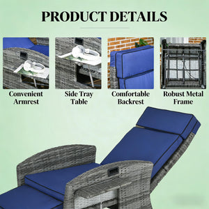 English Elm Reclining Pe Wicker Outdoor Lounge Chair with Footrest and Built-in Side Tray T3971P444413