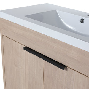 English Elm 36 Inch Freestanding Vanity with White Resin Sink, Soft-Close Doors, Adjustable Shelf, Water-Resistant Finish W999S00277