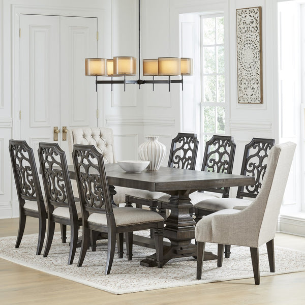 A.R.T. Furniture Heritage Hill Fret Back Side Chair - Elegant Dark Brown Upholstered Seat With Scrollwork Design  Material, Parawood Solids,Foam,Fabric,Metal 274204-2812
