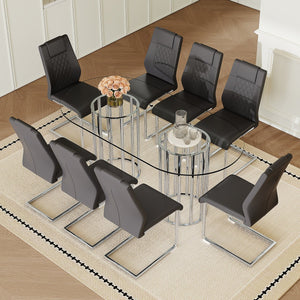 English Elm Black Wood Grain Mdf Dining Table Set Seats Four with Suede Upholstered Chairs Dark Gray,Silver,Transparent W1151S04735