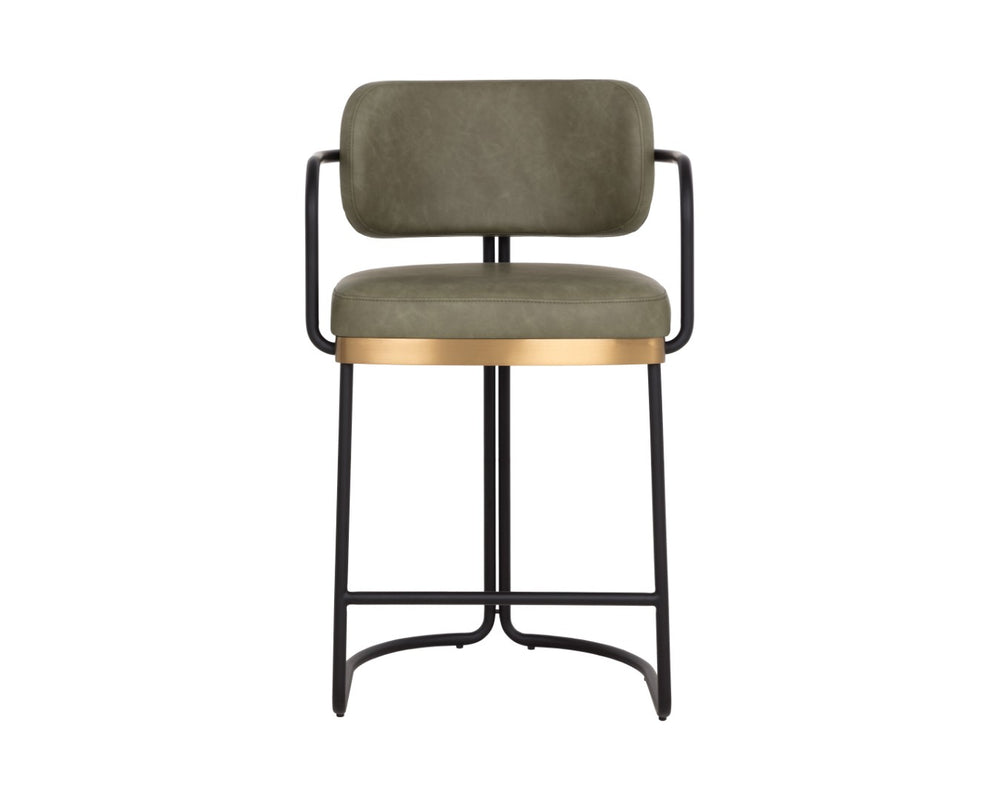 Sunpan JALEN Counter Stool - Modern Faux-Leather Design with Gold Accents for Chic Kitchen & Bar Seating 112481