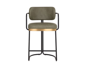 Sunpan JALEN Counter Stool - Modern Faux-Leather Design with Gold Accents for Chic Kitchen & Bar Seating 112481