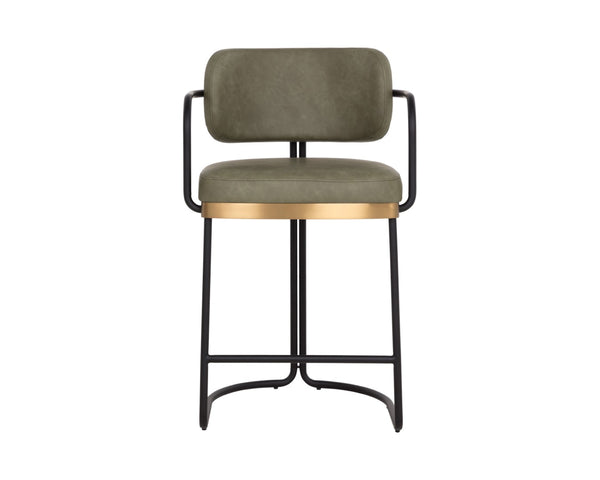 Sunpan JALEN Counter Stool - Modern Faux-Leather Design with Gold Accents for Chic Kitchen & Bar Seating 112481